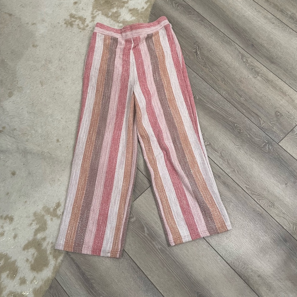 BB Dakota pink striped textured high waist palazzo wide leg pants - Picture 2 of 7